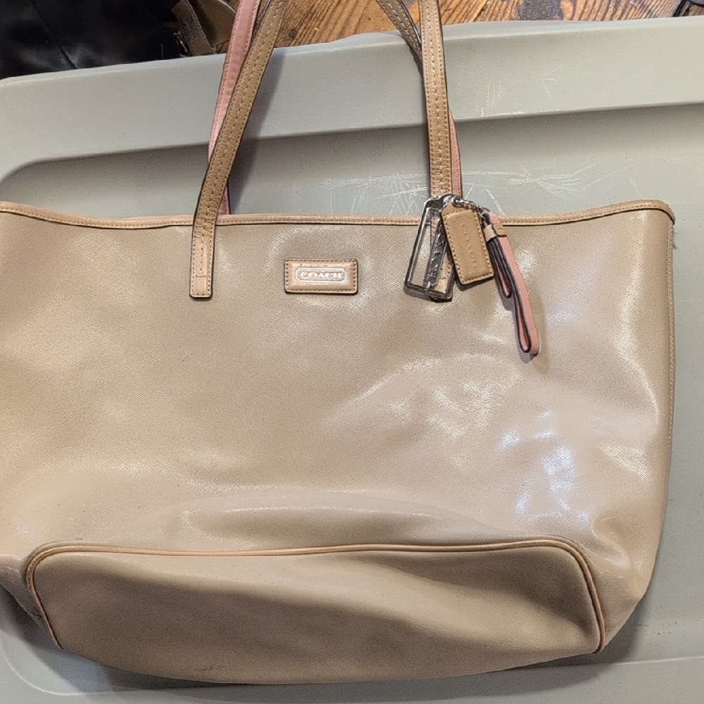 Coach Beige Leather Tote Bag